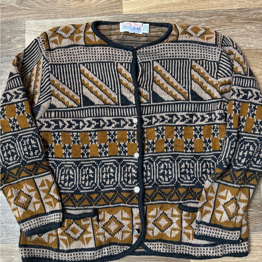Tally Ho Geometric Cardigan - Black and Brown